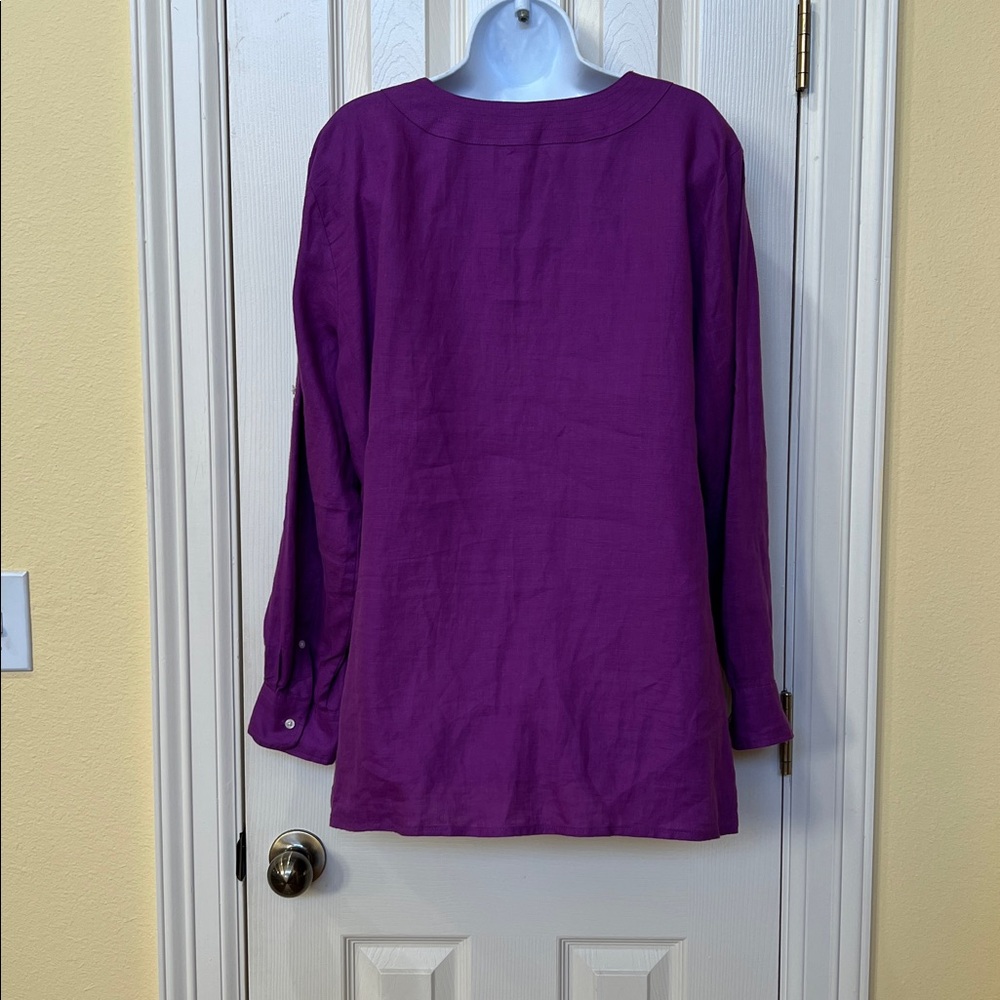 Ralph Lauren Women Violet Linen Split-Neck Tunic Top Sz 1X Quiet Luxury Vacation - Picture 7 of 12